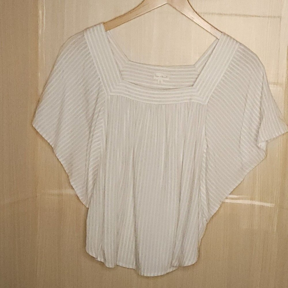 Hem & Thread Tan White Stripe Poncho Style Top Small